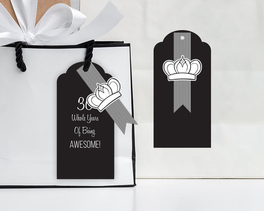 Black Gift Tags with Crown Ribbon Labels - Personalisable