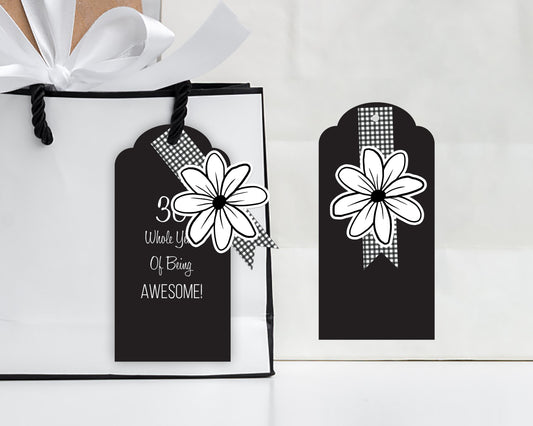 Black Gift Tags with Cute Daisy Ribbon Labels - Personalisable