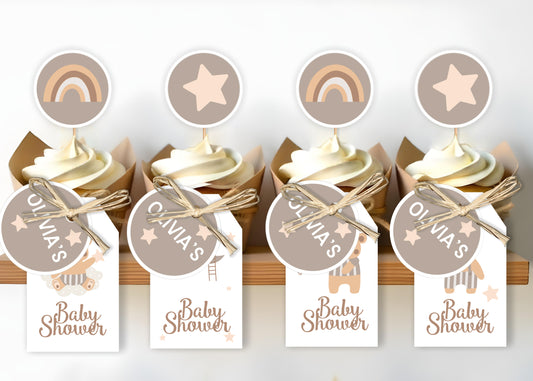 Baby Gift Tags, Stickers and CupCake Topper Kit - Personalisable