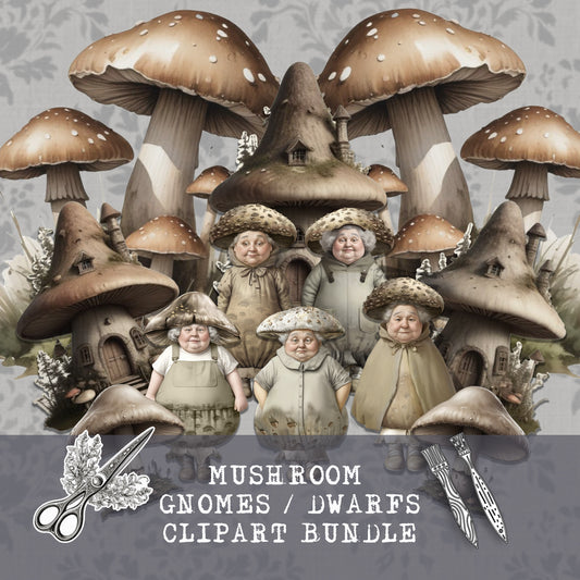 Mushroom Gnomes / Dwarfs Clipart Bundle / graphic craft image