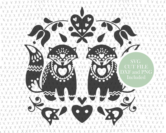 Fox Folk Art SVG Cut File, Nordic / Scandinavian Folk Art