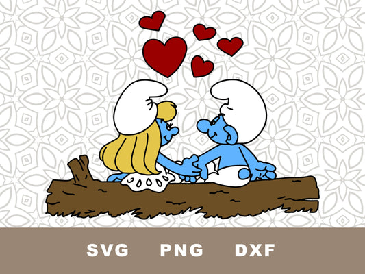 Smurfette and Boyfriend Smurf graphic craft image, cute love scene