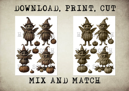 Vintage Scarecrow Goblin Doll Clipart Bundle / graphic craft image