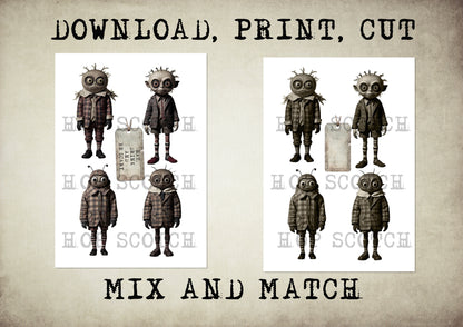 Vintage Scarecrow Goblin Doll Clipart Bundle / graphic craft image