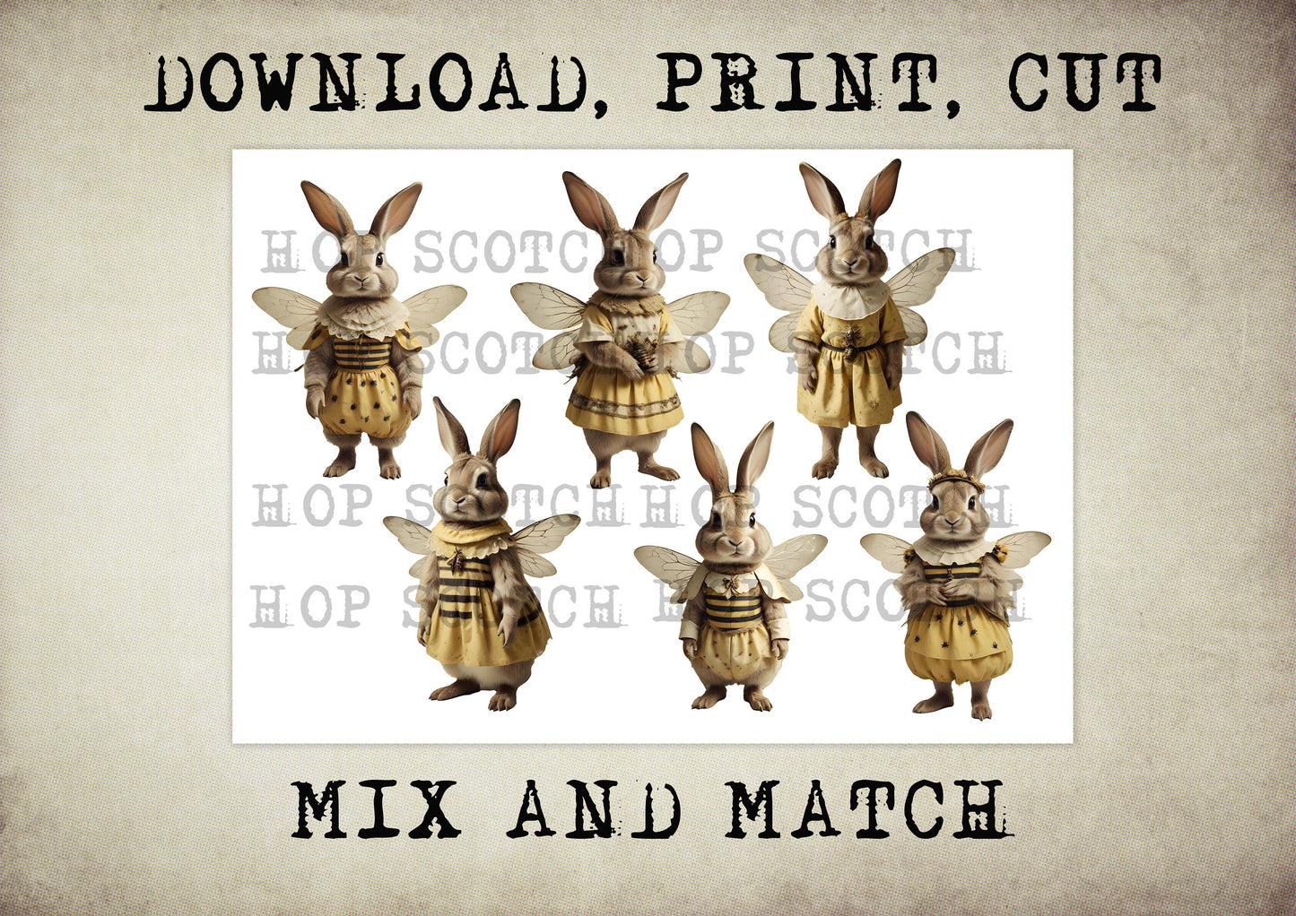 Cute bunny in bee costume Clipart / graphic craft image