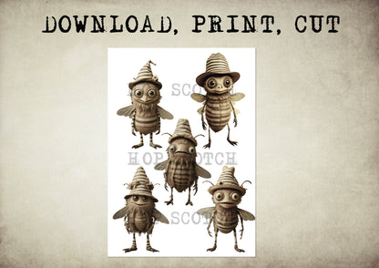 Funny Bee Paper Doll Clipart Bundle / graphic craft image