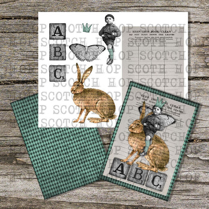 Digital Paper Doll DIY - Fairy riding bunny rabbit / graphic craft image