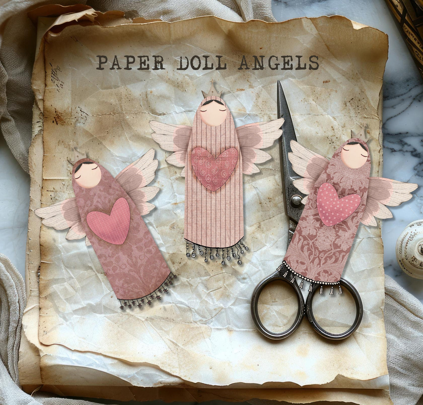 Shabby Chic Paper Doll Angels / graphic craft image