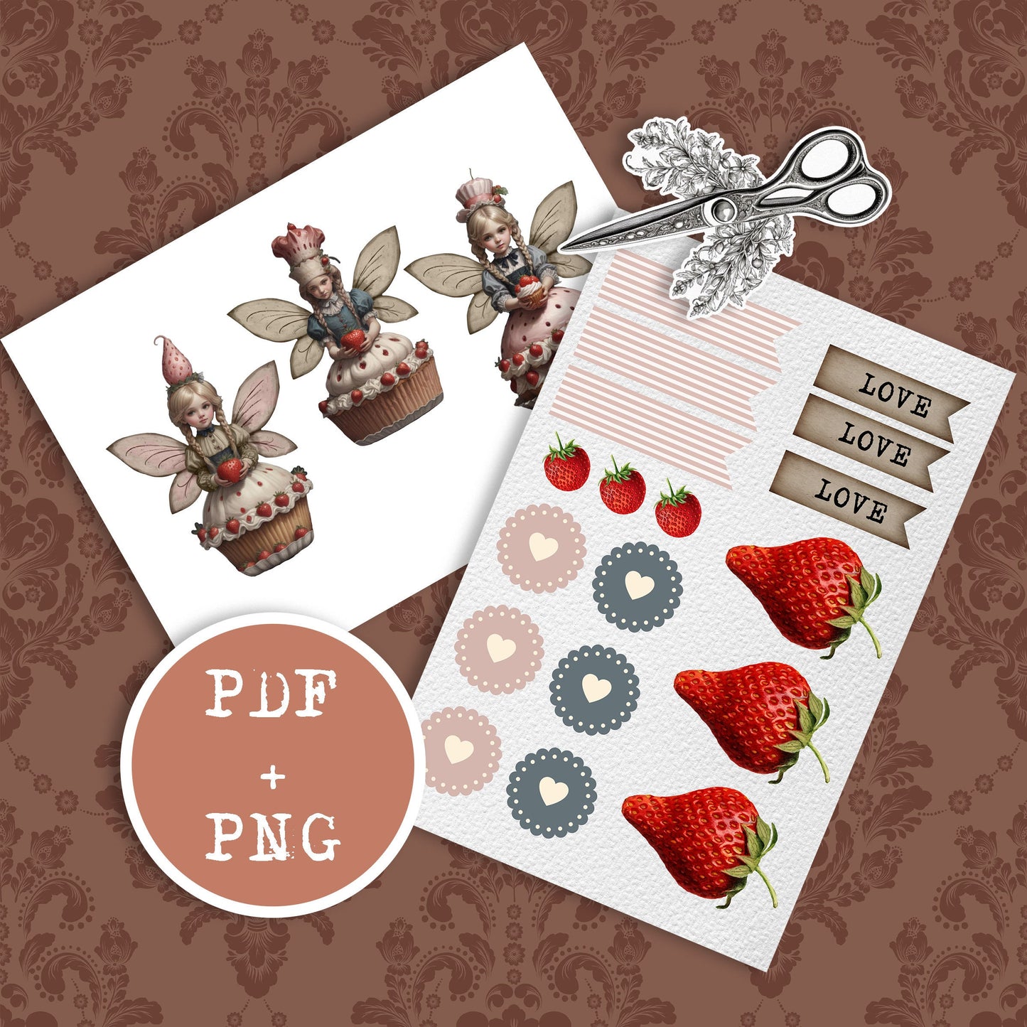 Strawberry cupcake Fairies / graphic craft image